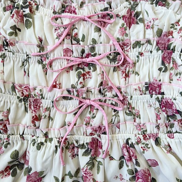 Jessica Simpson Floral Corset Sundress Ivory Pink Green M Romantic Feminine - Picture 3 of 6